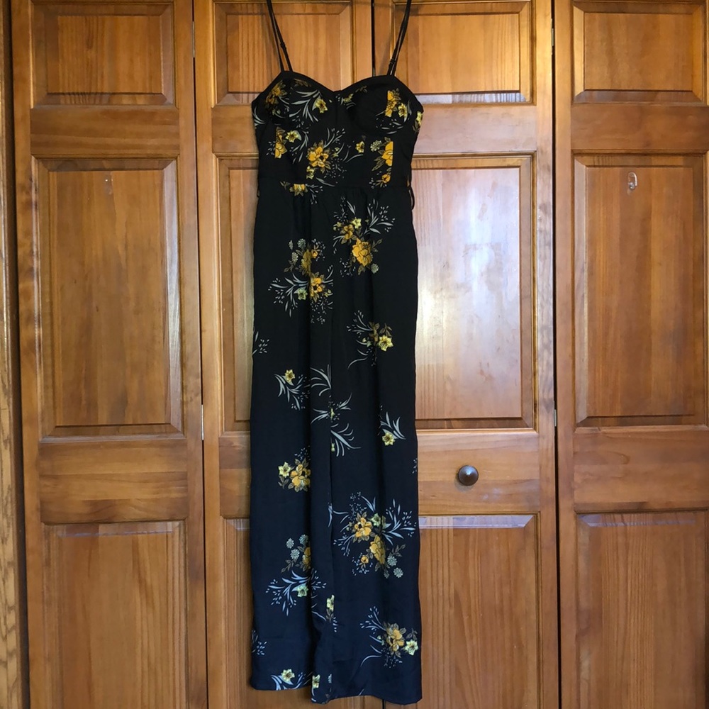 Black and yellow floral pantsuit
